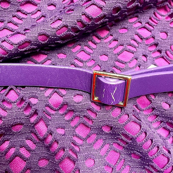 Lane Bryant Pink Purple Strapless Knee Length Crochet Overlay Belted Dress Sz 24 - Picture 5 of 6